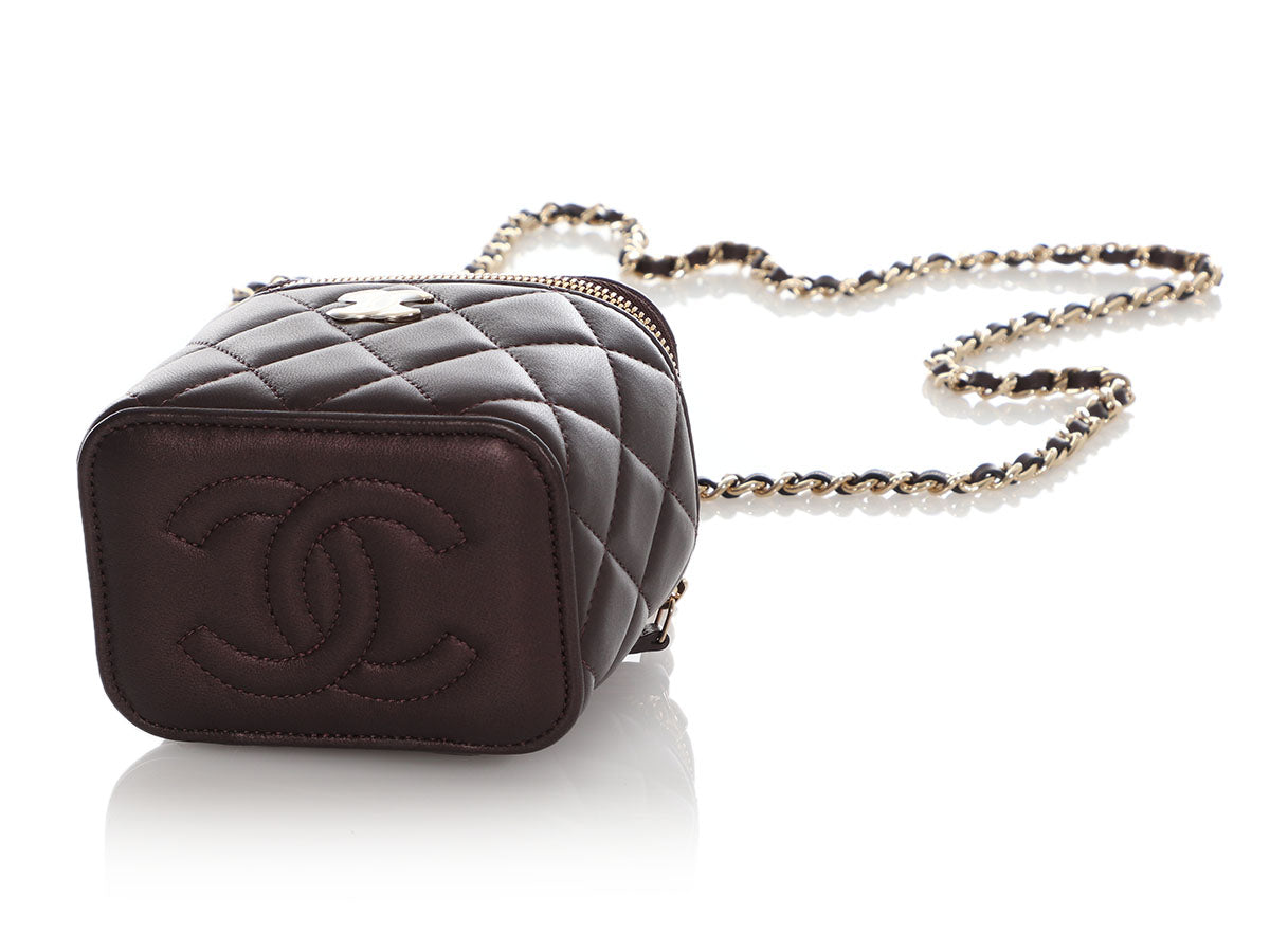 Chanel Mini Dark Brown Quilted Lambskin Top Handle Vanity Case with Chain by Ann's Fabulous Finds