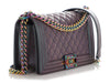 Chanel Old Medium Purple Iridescent Part-Quilted Goatskin Rainbow Boy Bag