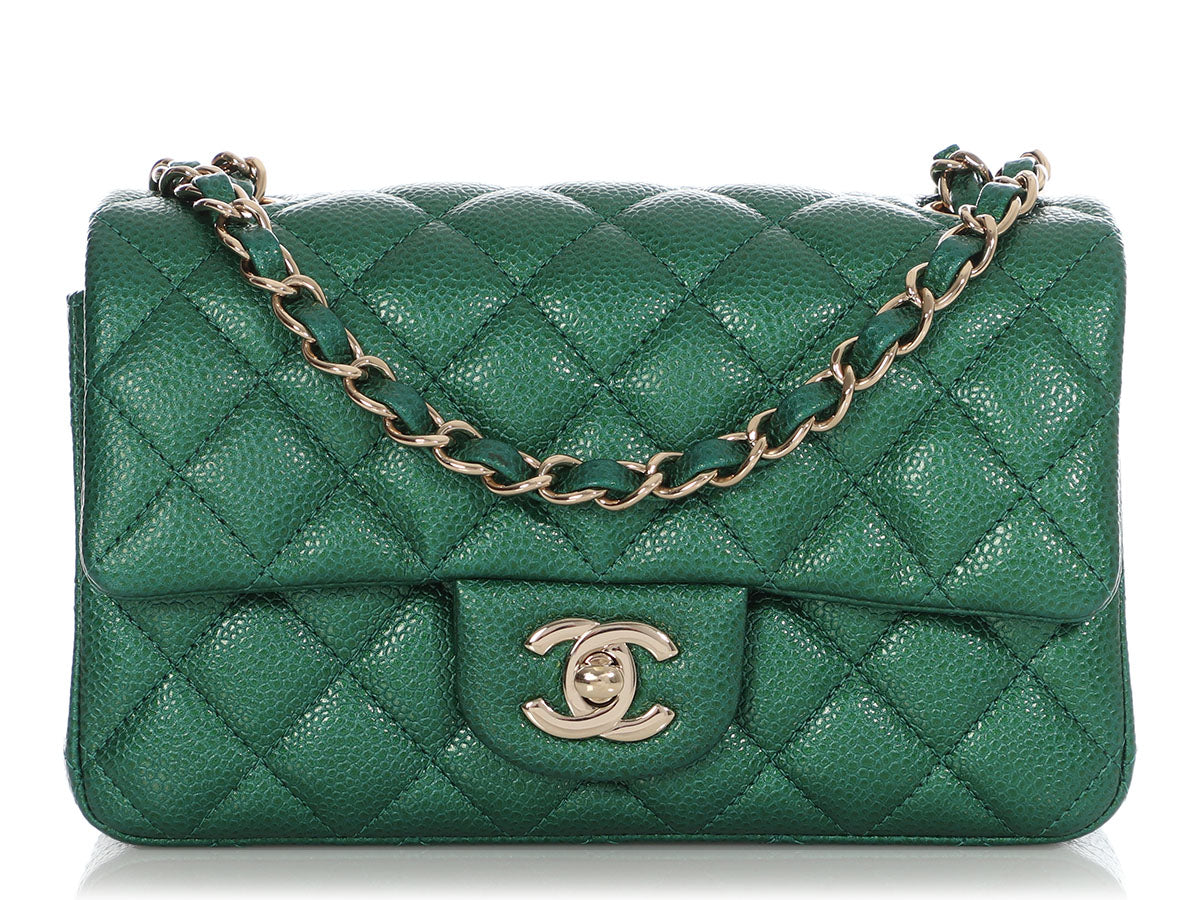 Chanel 22C Green Caviar Mini Wallet On Chain Gold Card Shoulder Crossbody  Bag