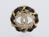 Chanel Round Black Leather Crystal Logo Pierced Earrings 22A