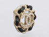 Chanel Round Black Leather Crystal Logo Pierced Earrings 22A