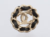 Chanel Round Black Leather Crystal Logo Pierced Earrings 22A