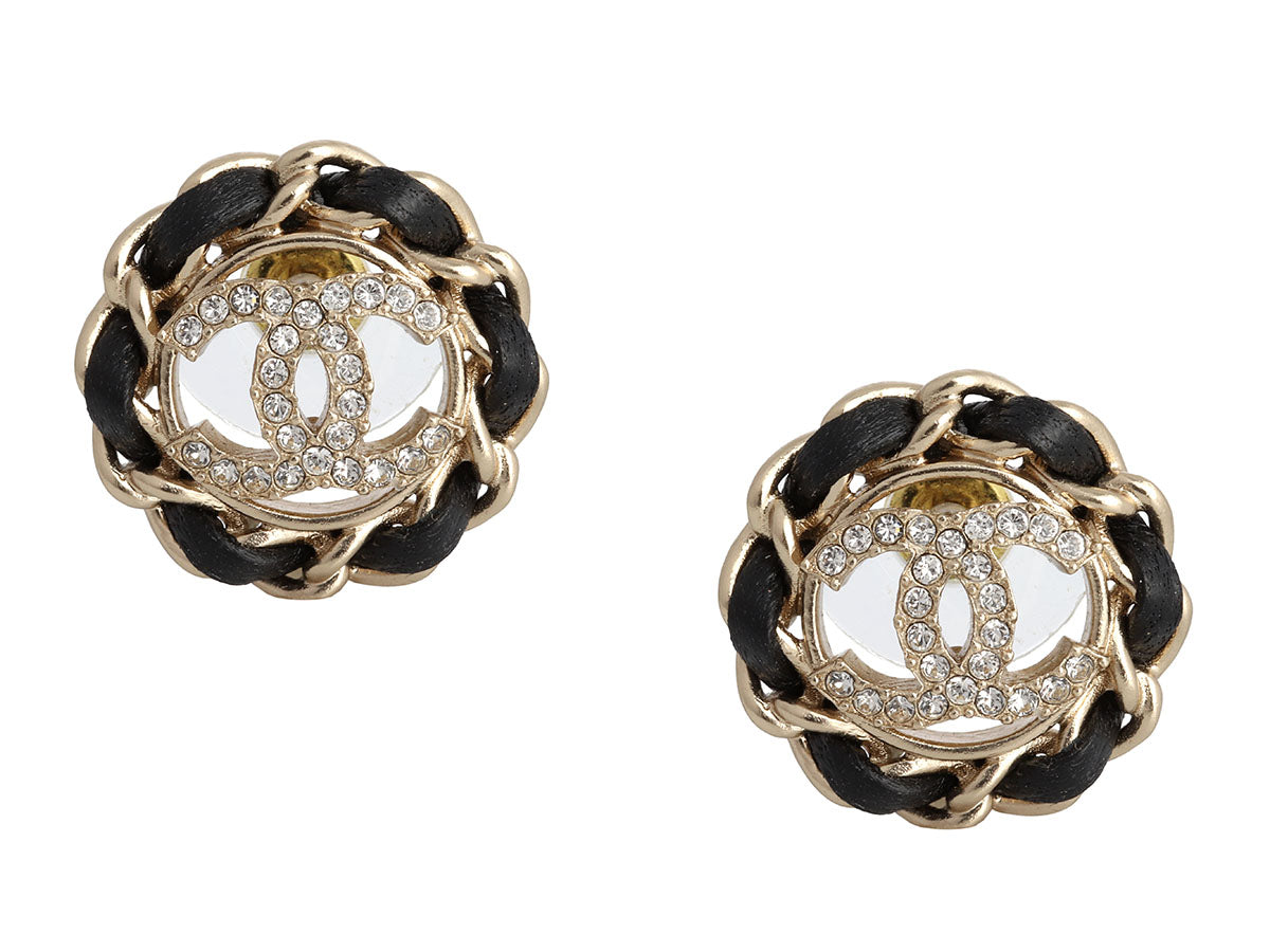 Chanel large black metal cc logo pearl earrings