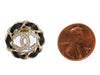 Chanel Round Black Leather Crystal Logo Pierced Earrings 22A