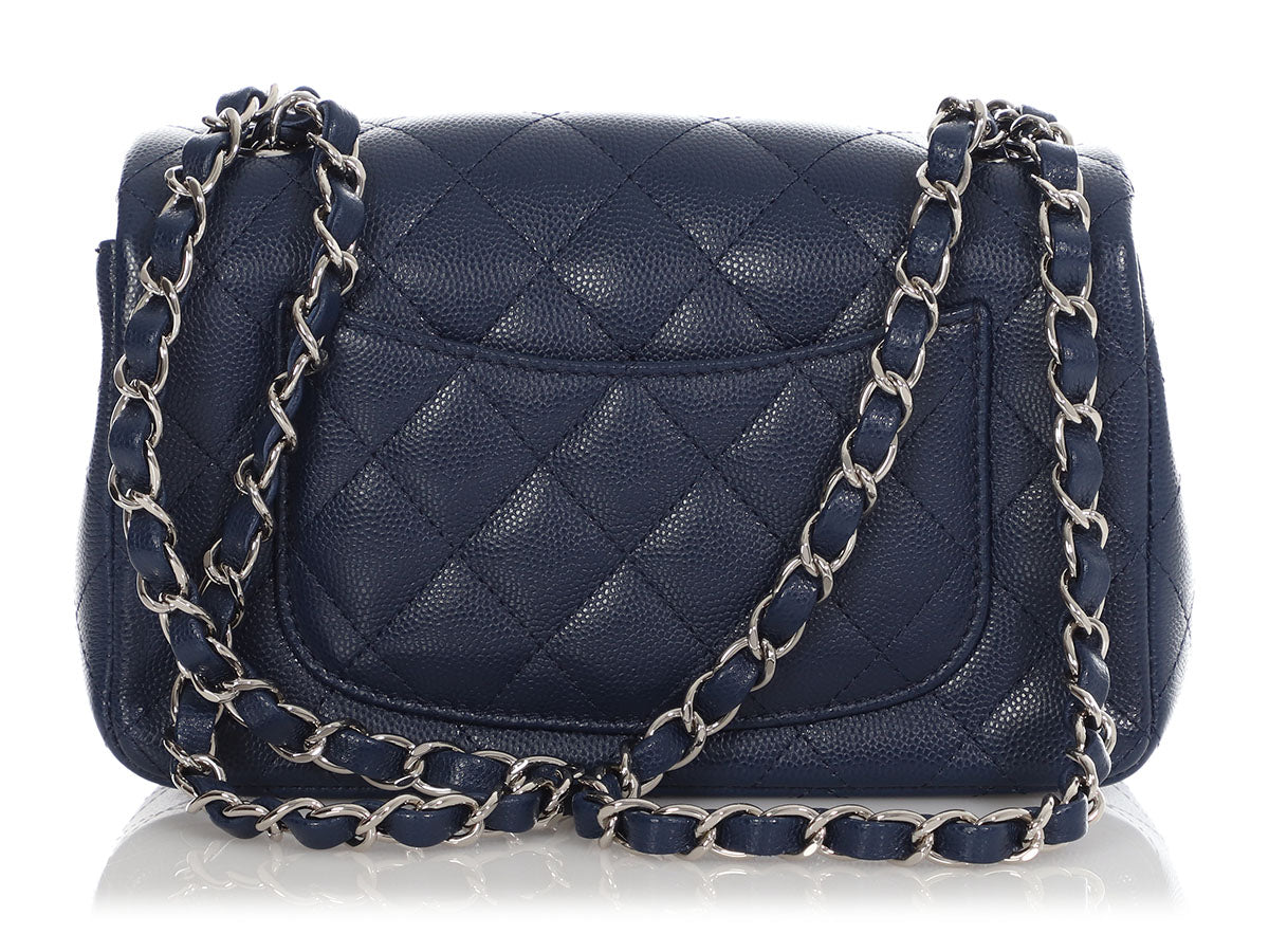 Chanel Classic Double Flap Quilted Caviar Silver-tone Medium Navy Blue - US