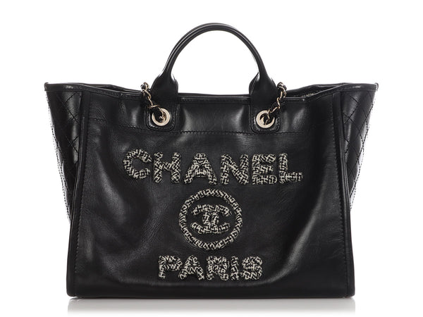 Chanel Deauville Tote Bag Large Shopping A66941 Black Leather