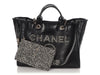 Chanel Large Black Leather Calfskin and Tweed Deauville Tote