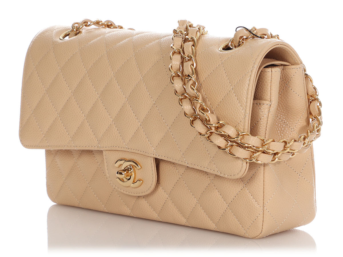 Chanel Medium/Large Beige Quilted Caviar Classic Double Flap by Ann's Fabulous Finds