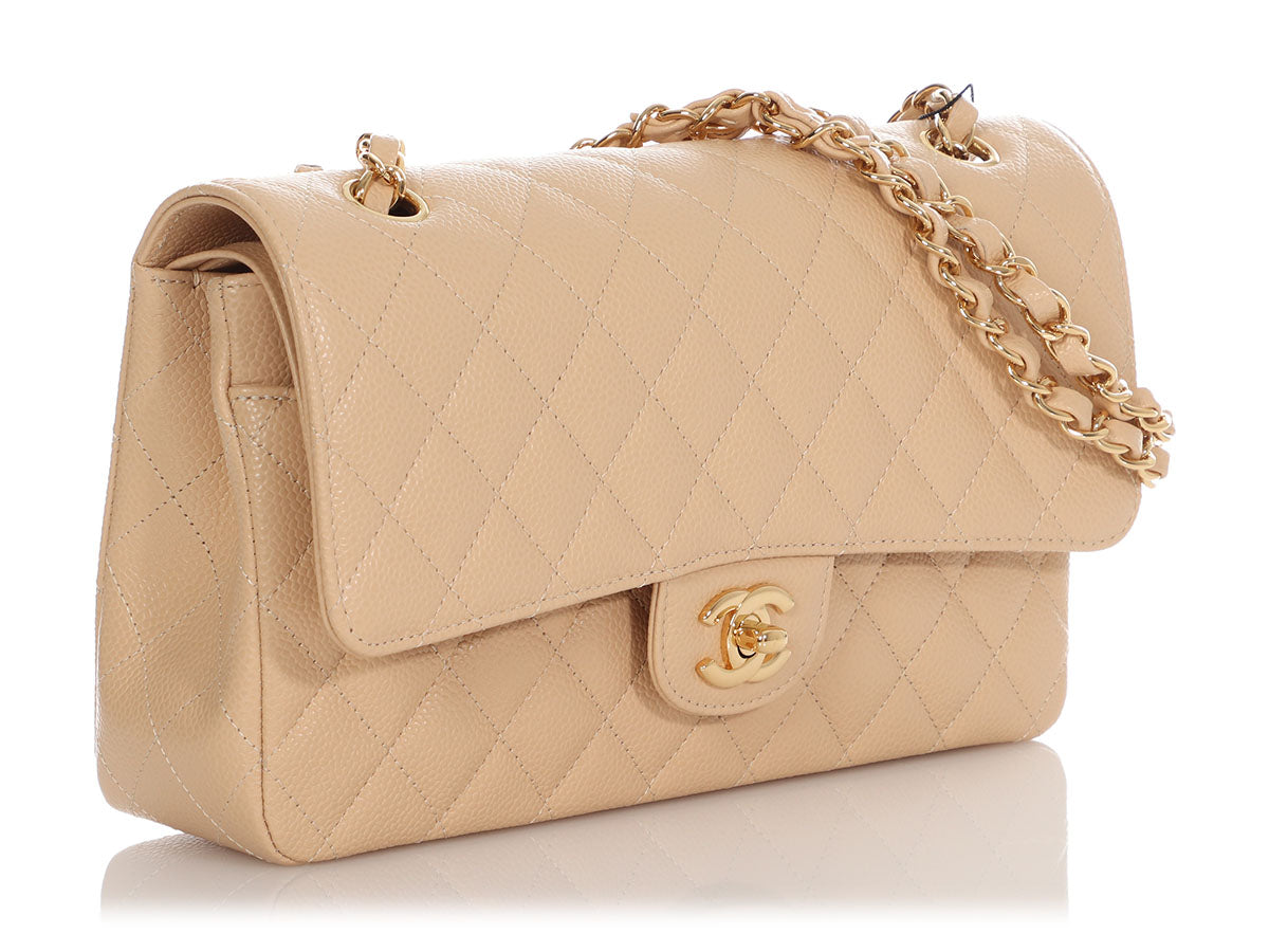 Chanel Medium/Large Beige Quilted Caviar Classic Double Flap by Ann's Fabulous Finds