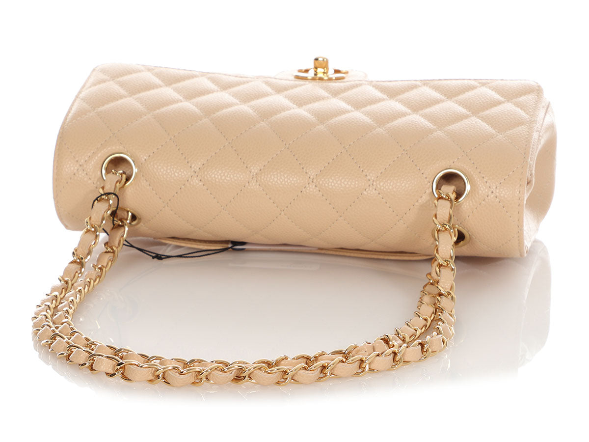 Chanel Beige Quilted Caviar Medium Classic Double Flap Silver