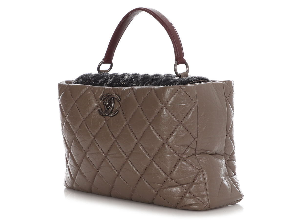 Chanel Tweed and Quilted Portobello Glazed Calfskin Top Handle Bag