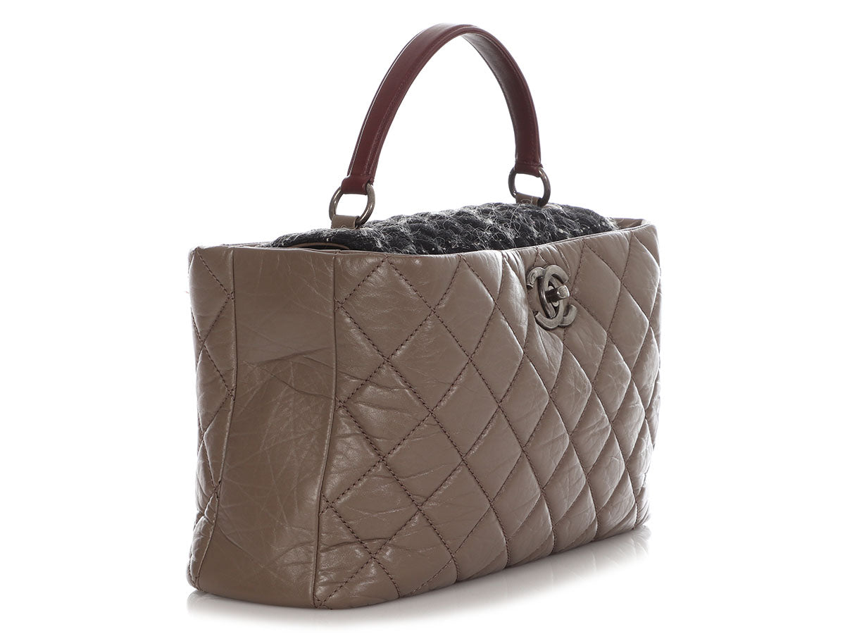 Chanel Tweed and Quilted Portobello Glazed Calfskin Top Handle Bag