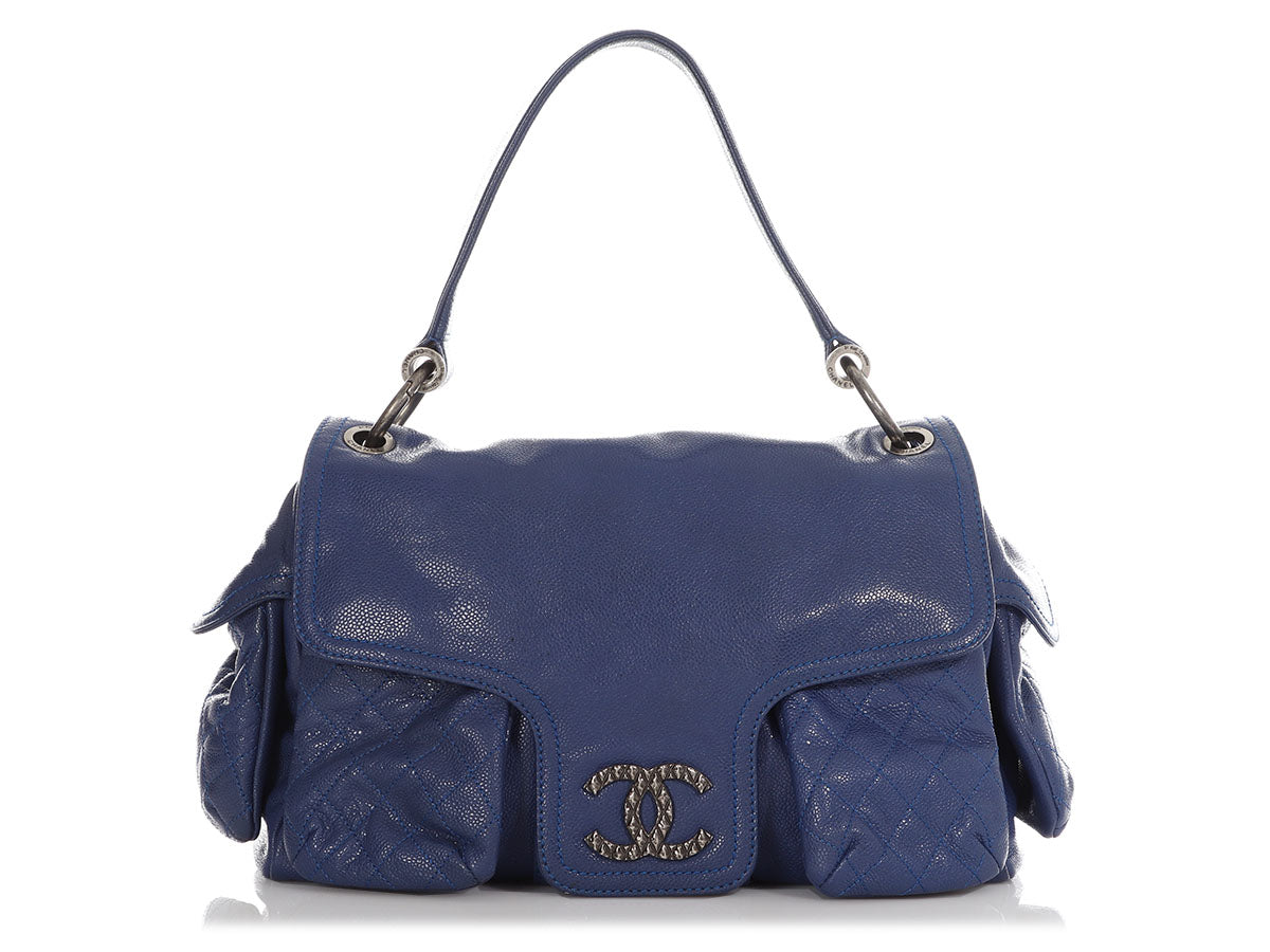 Chanel Large Blue Part-Quilted Shiny Caviar Flap by Ann's Fabulous Finds