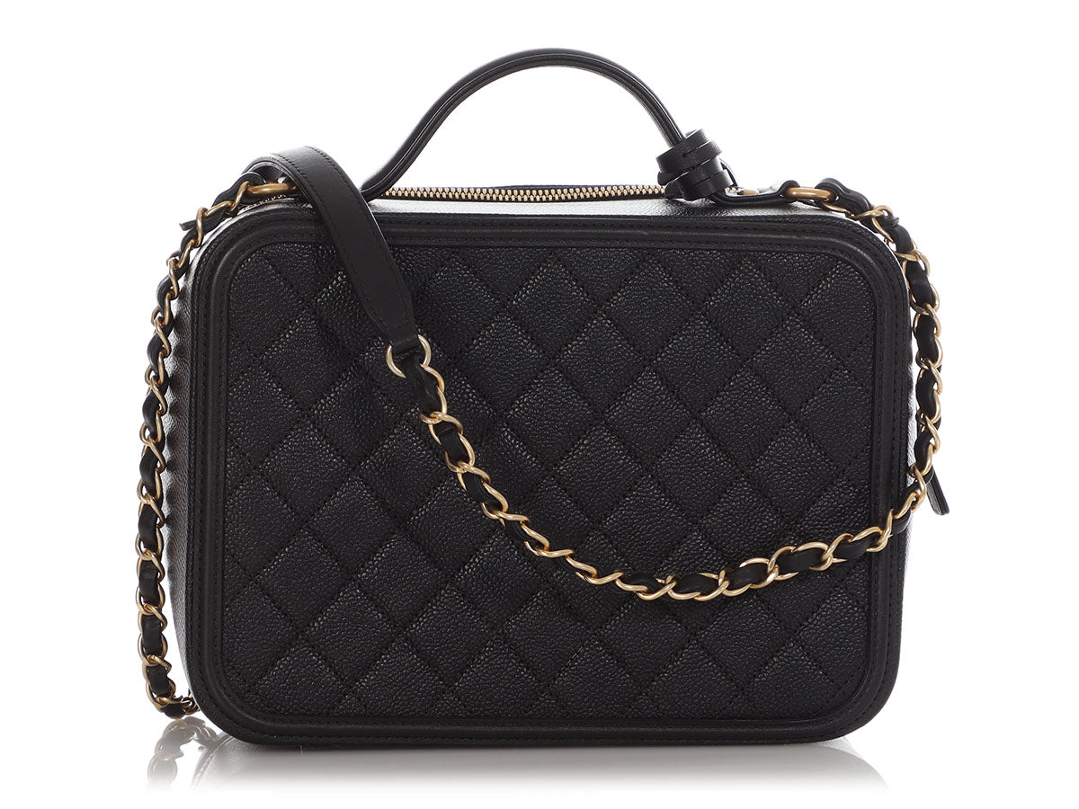 Chanel Cc Top Handle Vanity Case With Chain Quilted Caviar Small
