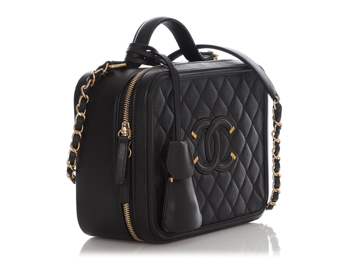 Chanel Large Black Part-Quilted Caviar Filigree Vanity Case by Ann's Fabulous Finds