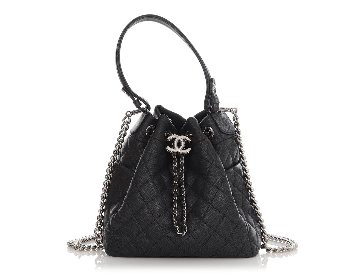 Chanel CC Chain Drawstring Bucket Bag Quilted Lambskin Mini Black