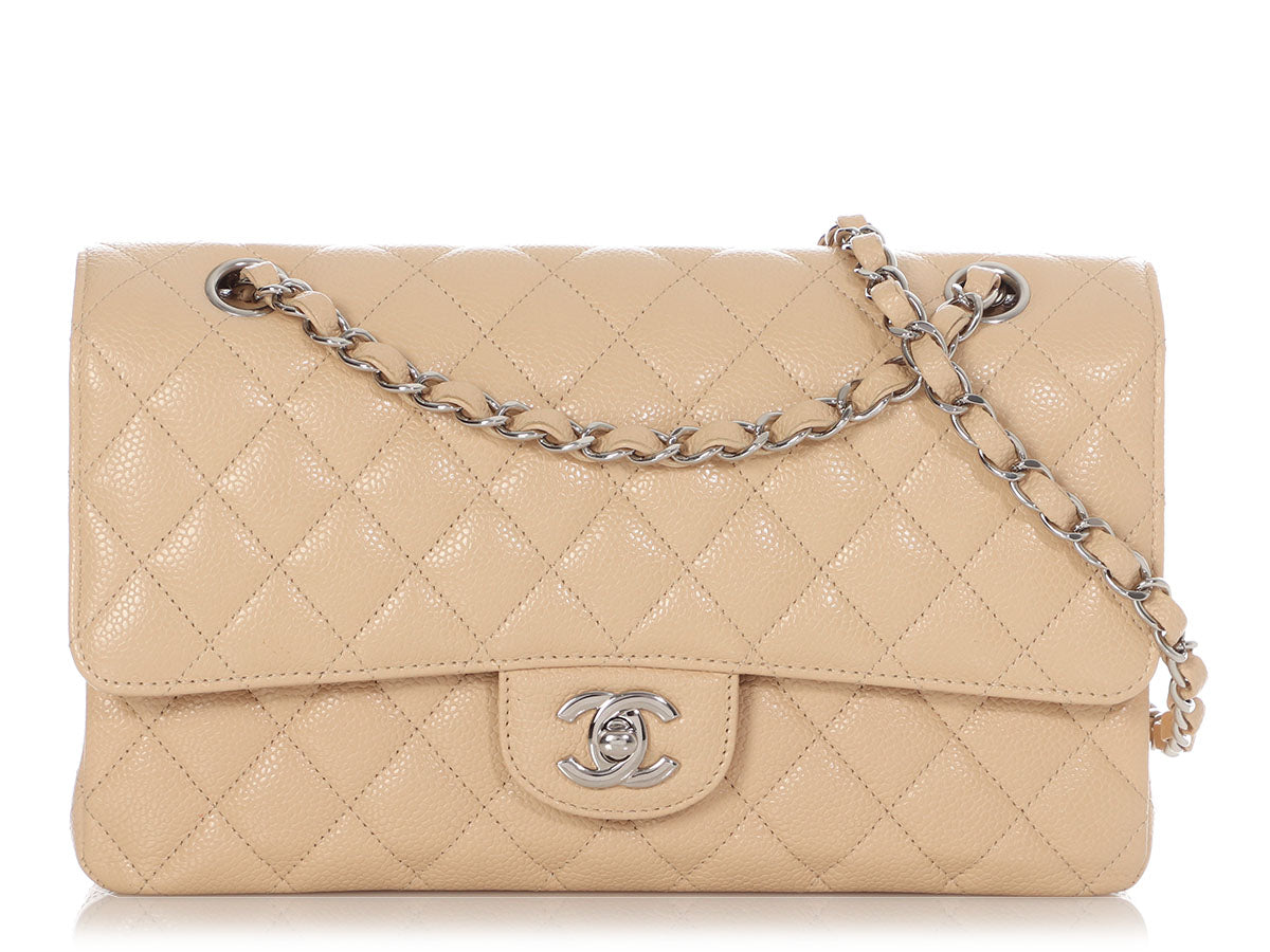 Chanel Medium/Large Beige Quilted Caviar Classic Double Flap by Ann's Fabulous Finds