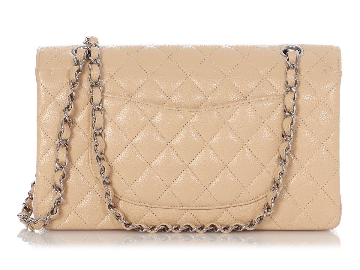 Chanel Medium/Large Beige Clair Quilted Caviar Classic Double Flap