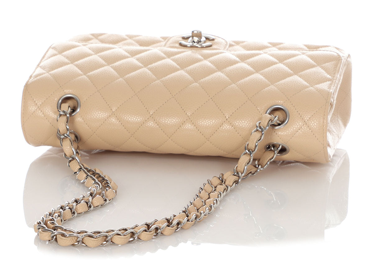 Chanel Classic Medium Double Flap Beige Clair Quilted Caviar with silver  hardware