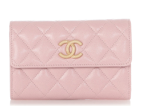 Chanel Pink Quilted Caviar Flap Wallet