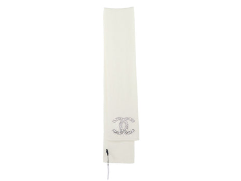 Chanel Ivory Cashmere Crystal Scarf