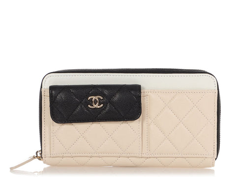 Chanel Large Tri-Color Part-Quilted Goatskin In & Out Zip Around Wallet