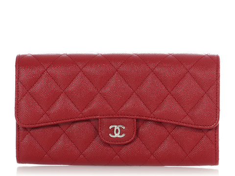 Chanel Red Quilted Caviar Classic Long Wallet