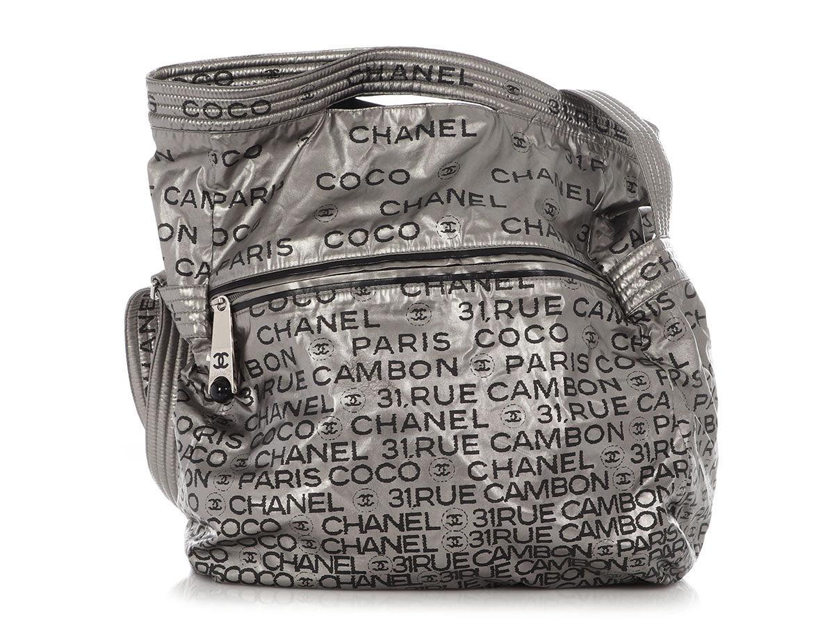 Chanel Silver Logo Fabric Tote