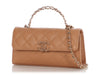 Chanel Beige Quilted Caviar Top Handle Clutch with Chain
