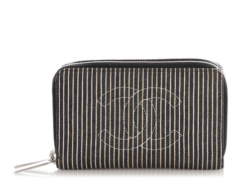Chanel Striped Denim Double Zip Wallet