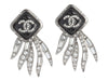 Chanel Black Crystal Logo Pierced Drop Earrings