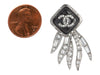 Chanel Black Crystal Logo Pierced Drop Earrings