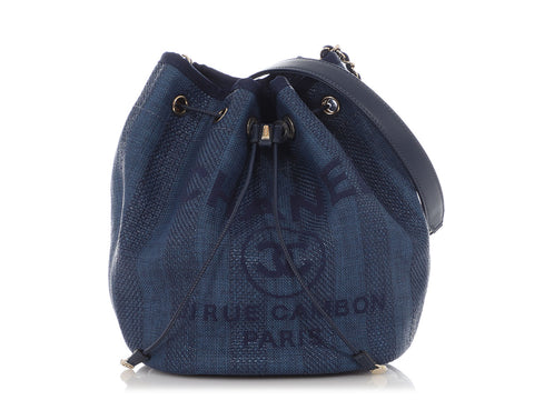 Chanel Blue Raffia Deauville Bucket Bag