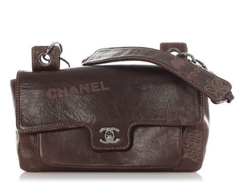 Chanel Vintage Brown Coco Mademoiselle Graffiti Flap