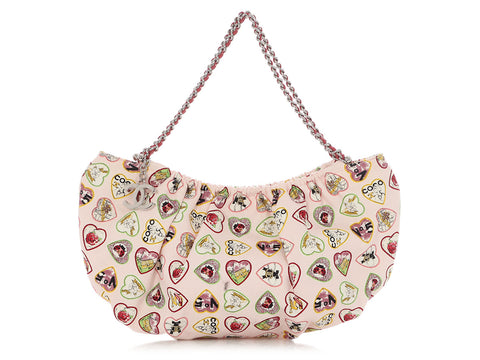 Chanel Small Pink Canvas Coco Heart Motif Hobo