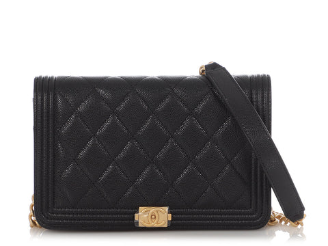 Chanel Black Quilted Caviar Boy Wallet on Chain WOC