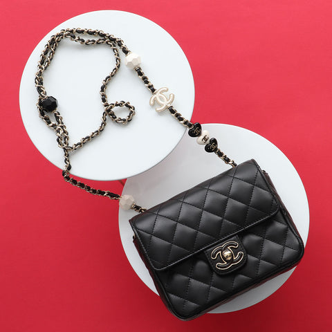Chanel Mini Black Quilted Lambskin Heart Charms Flap