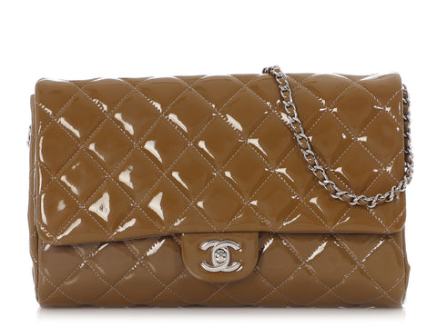 Chanel Olive Patent Clutch On Chain