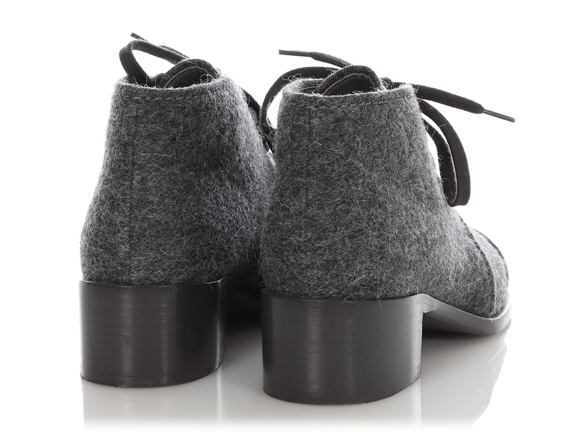 CC Ankle Boots Grey Black Chain Wool And Lambskin