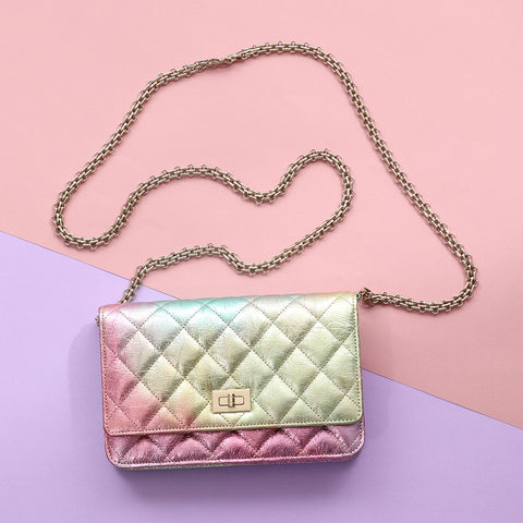 Chanel Rainbow Quilted Goatskin Reissue Wallet on Chain WOC