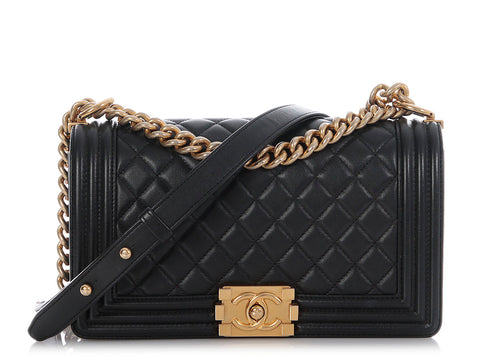 Chanel Old Medium Black Quilted Lambskin Boy Bag