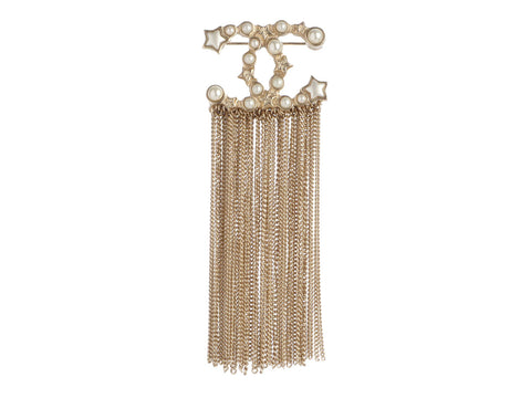 Chanel Pearl CC Chain Fringe Brooch