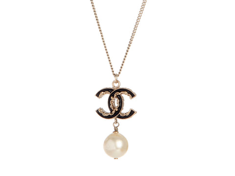 Chanel Pearl CC Logo Drop Necklace