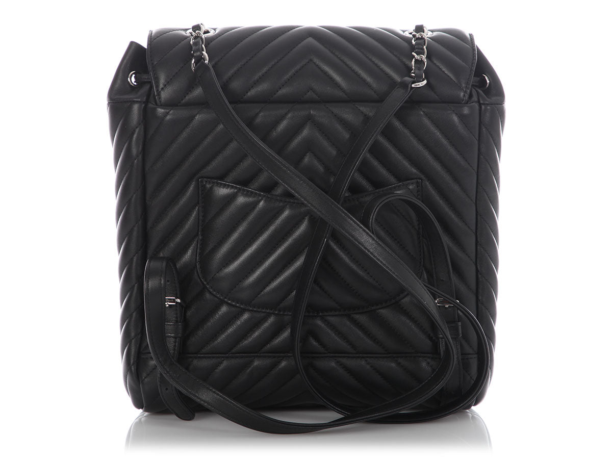 chanel black leather chevron backpack Chanel Large Black Chevron-Quilted Calfskin Urban Spirit Backpack