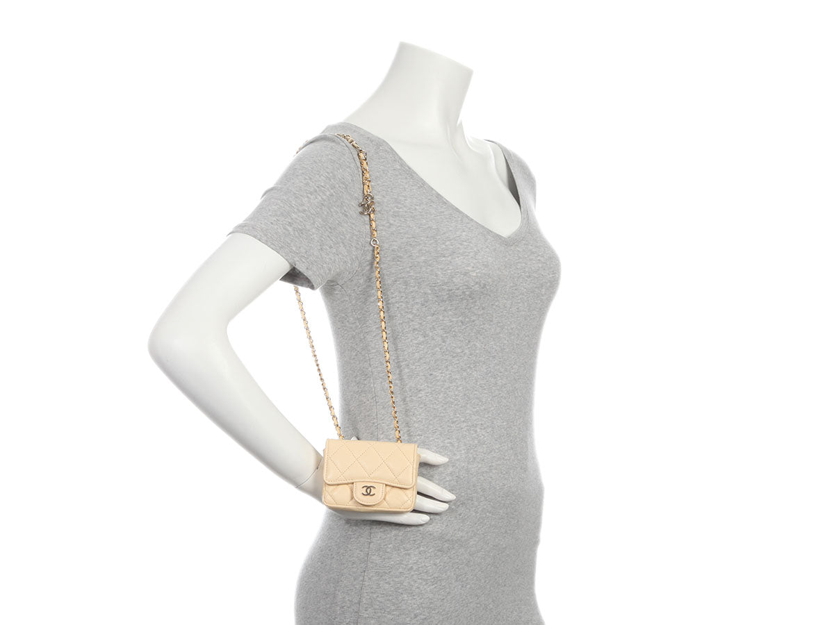 Chanel Mini Light Yellow Quilted Lambskin Belt Bag/Card Holder