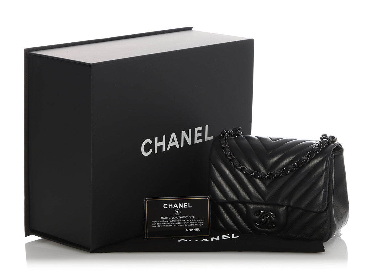 Chanel Mini So Black Chevron-Quilted Lambskin Rectangular Classic