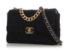 Chanel Large Navy Quilted Tweed and Ribbon 19 Flap