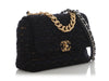 Chanel Large Navy Quilted Tweed and Ribbon 19 Flap