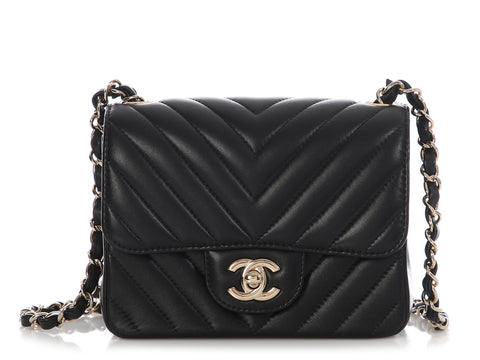Chanel Mini Black Chevron-Quilted Lambskin Classic