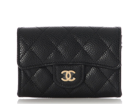 Chanel Black Quilted Caviar Flap Card Holder